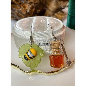 Bee and honey Pot earrings ~ Bee Earrings ~ Dangle earrings ~ Honey Earrings BOX